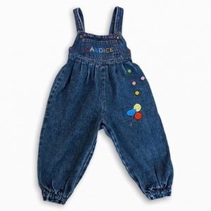 Vintage Kids Balloon Name Embroidered Denim Overalls